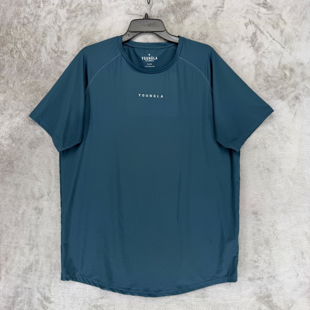 YoungLA Shirt Mens XXL Blue Training Gym Bodybuilding Tee Model 440 YLA2143